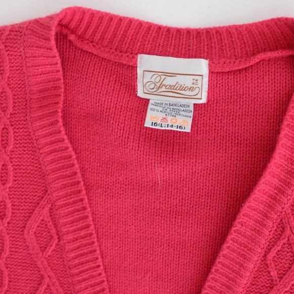 Vintage Tradition  Pink Cable Knit Barbiecore Button Up Cardigan Sweater L - Picture 12 of 12